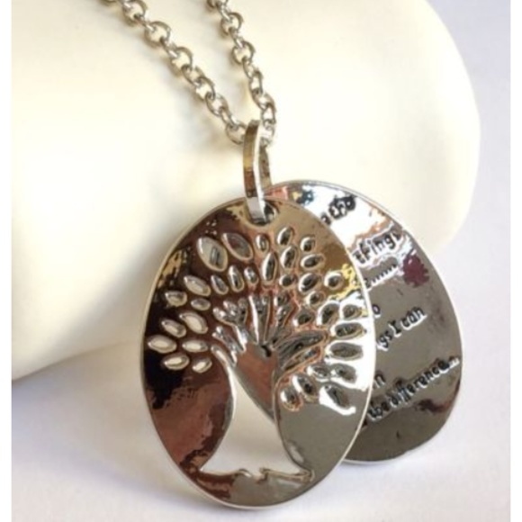 Silver Tree of Life Necklace Serenity Prayer 18-20" Plated AA NA Yoga - Picture 1 of 8